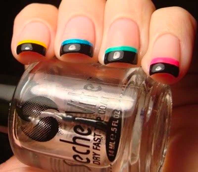 Double Rainbow Stripe French Manicure