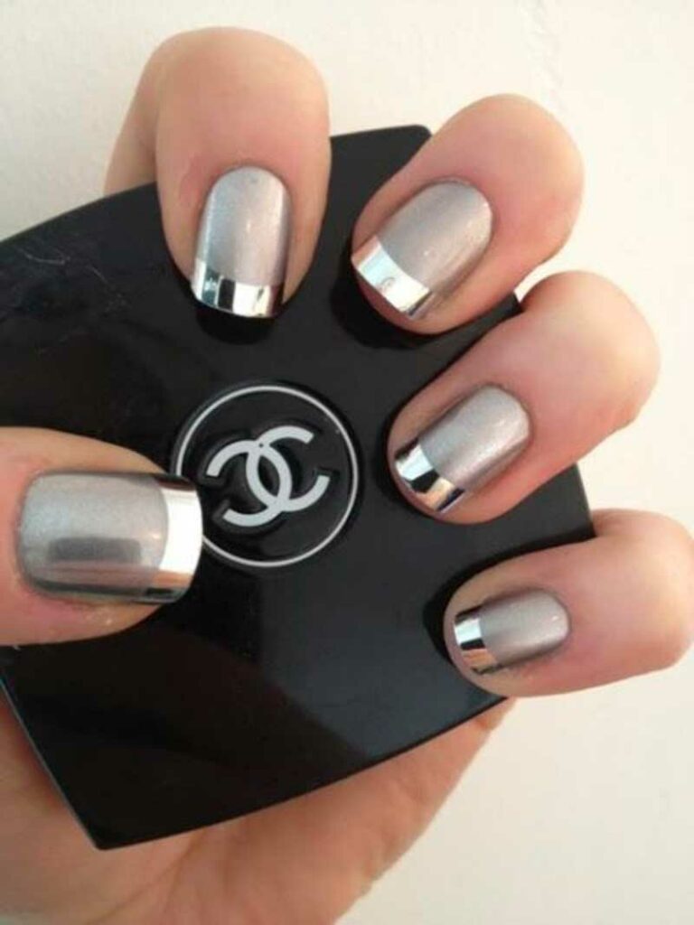 Metallic Silver Tips French Manicure