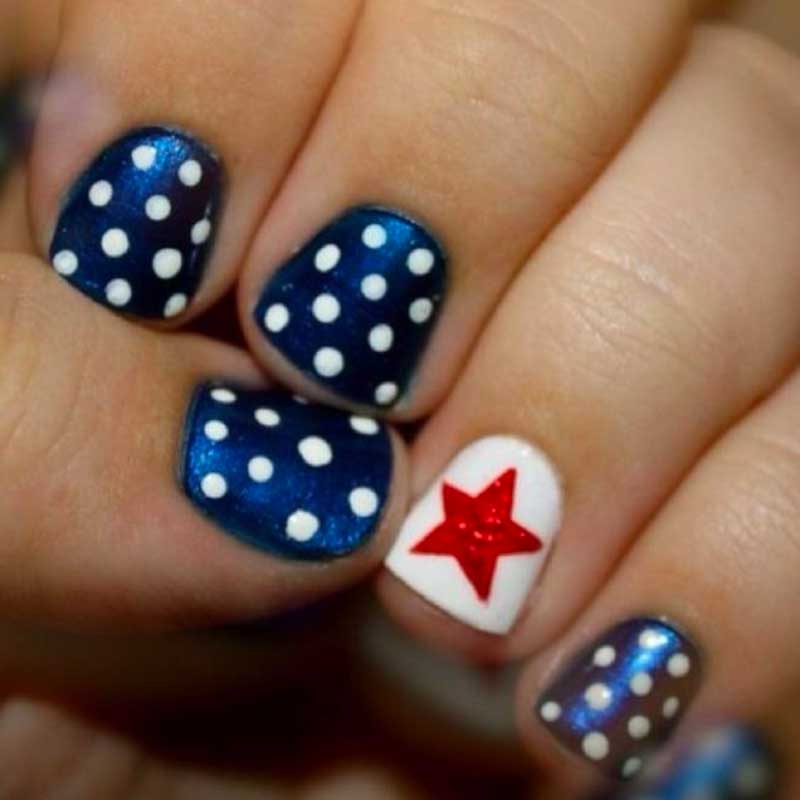 Polka Dots and a Red Star: Fourth Of July Manicure